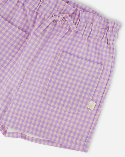 Printed Gingham Short Lilac And Pink-3