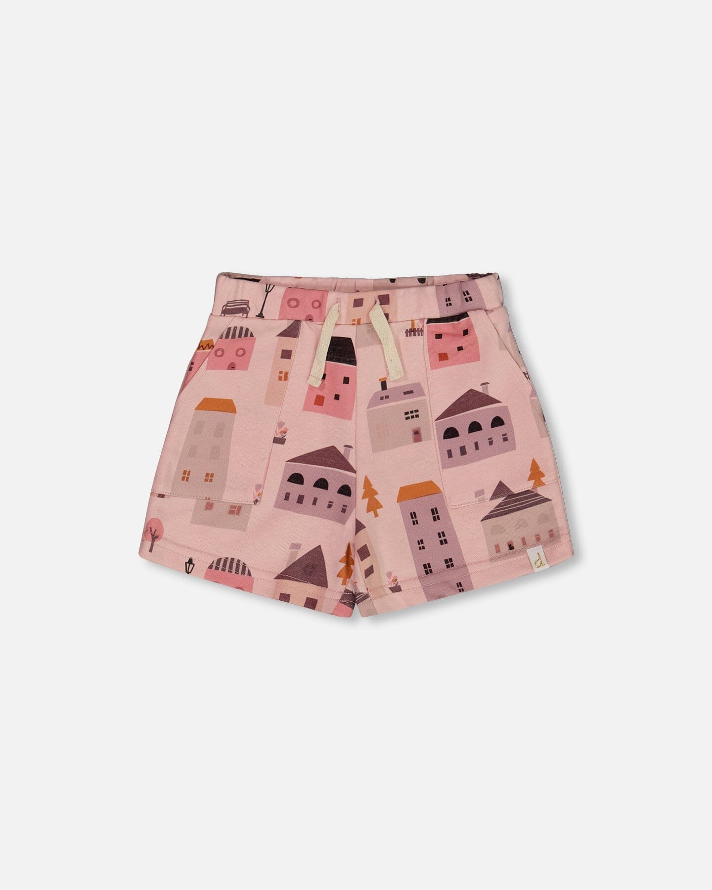 Printed French Terry Short Pink And Coral Houses-0