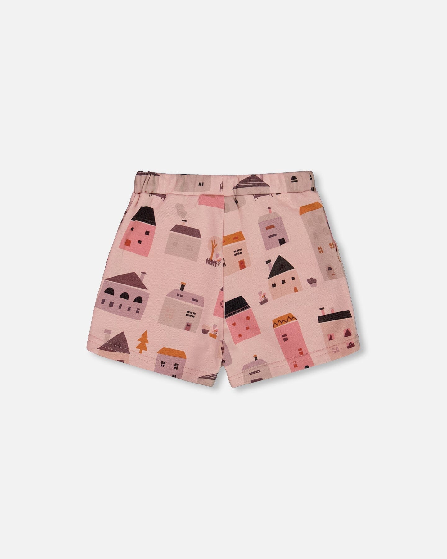 Printed French Terry Short Pink And Coral Houses-2