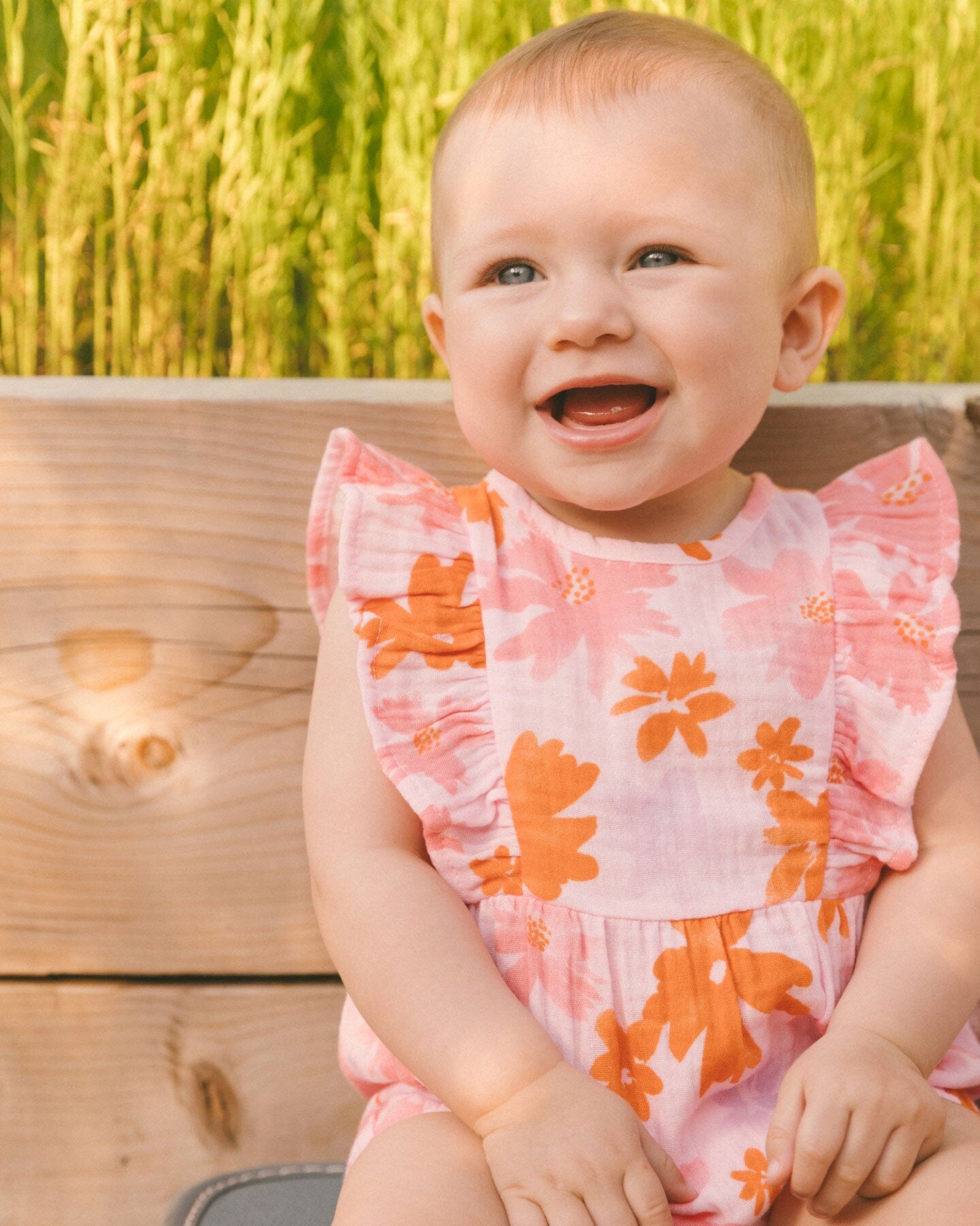 Printed Muslin Romper Pink And Coral Flowers-1