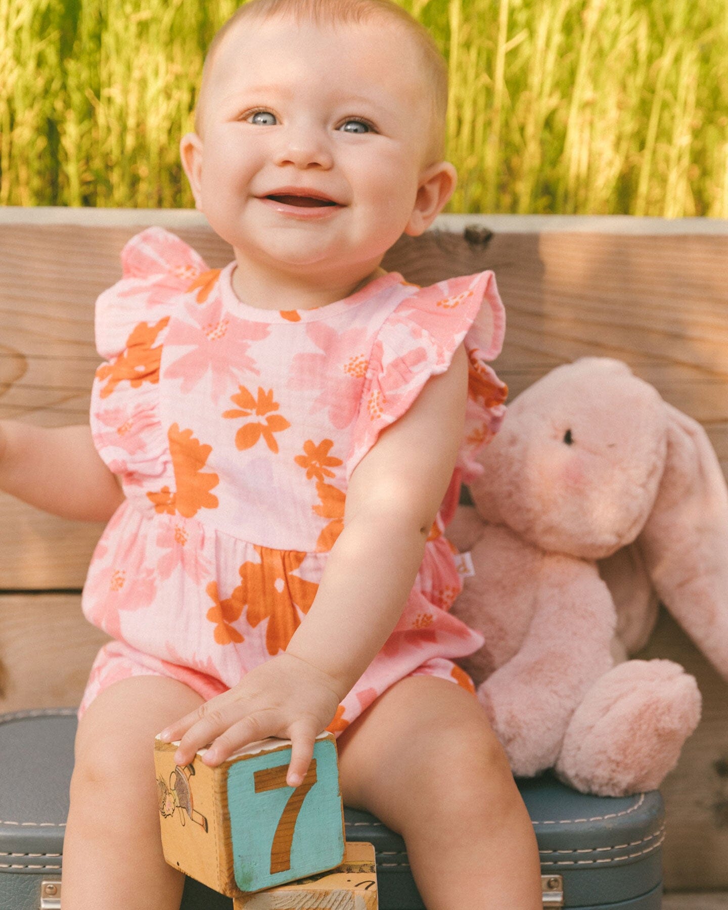 Printed Muslin Romper Pink And Coral Flowers-3