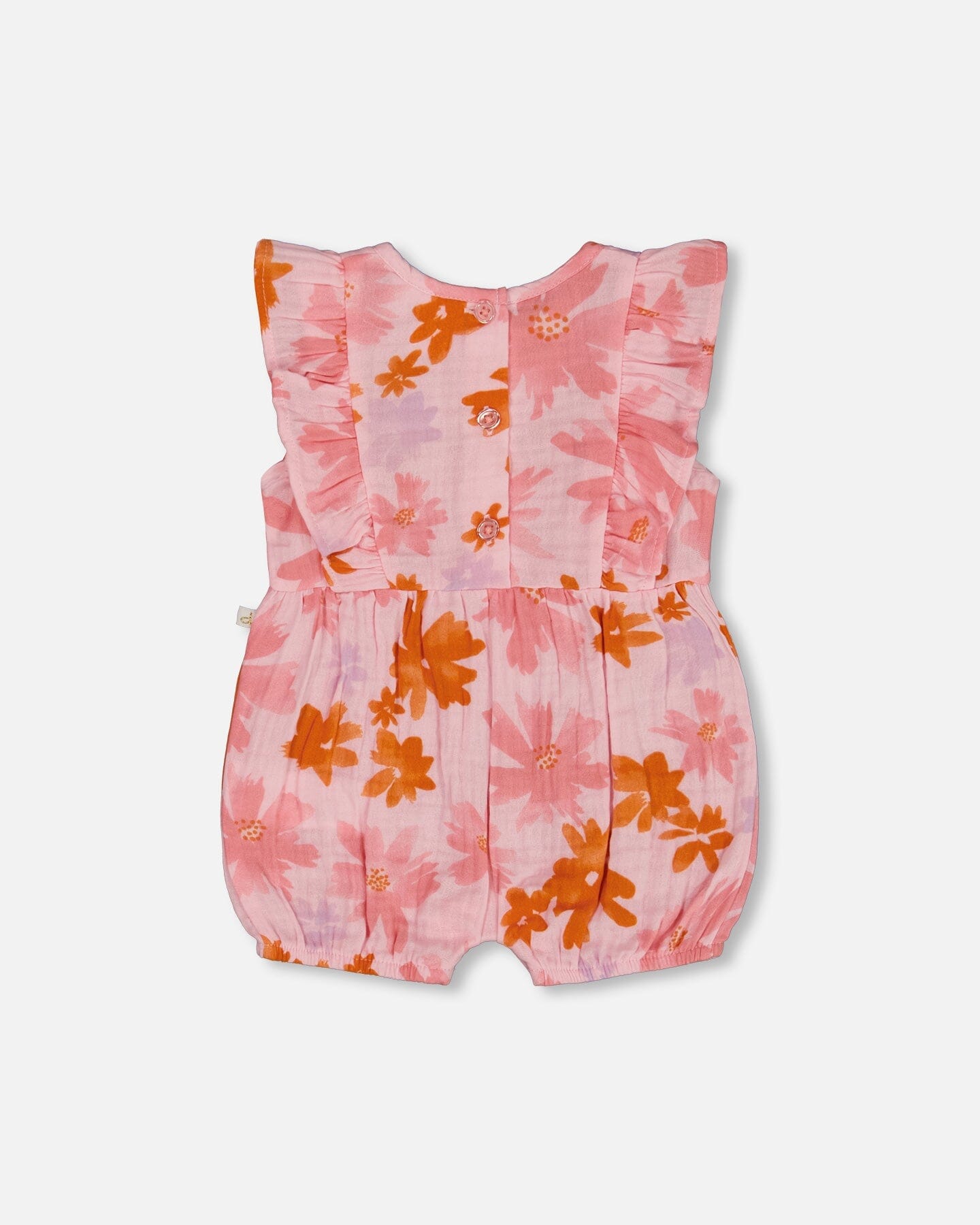Printed Muslin Romper Pink And Coral Flowers-2