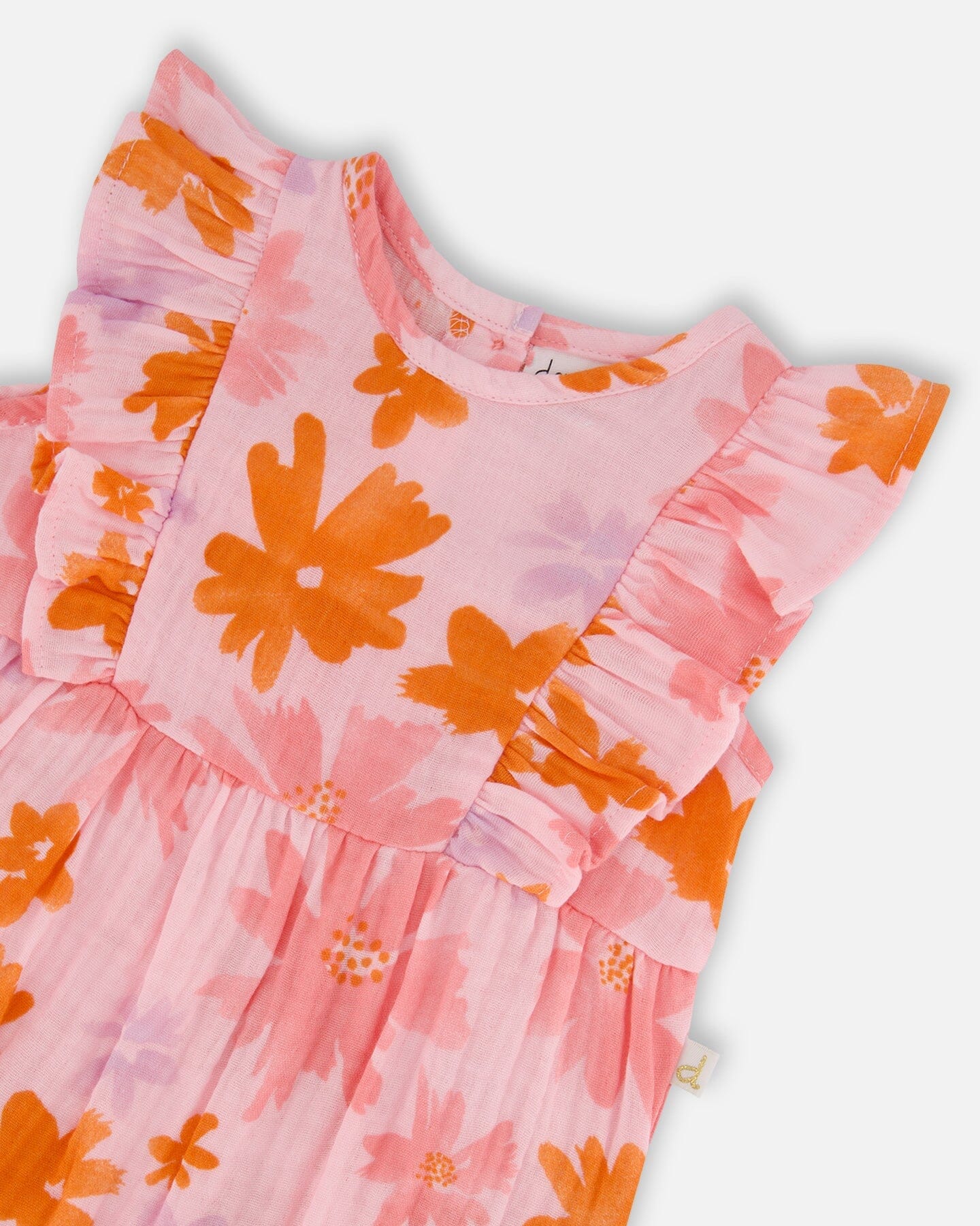 Printed Muslin Romper Pink And Coral Flowers-4