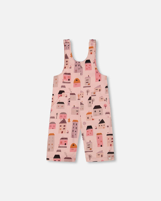 Printed French Terry Overalls Pink And Coral Houses-0