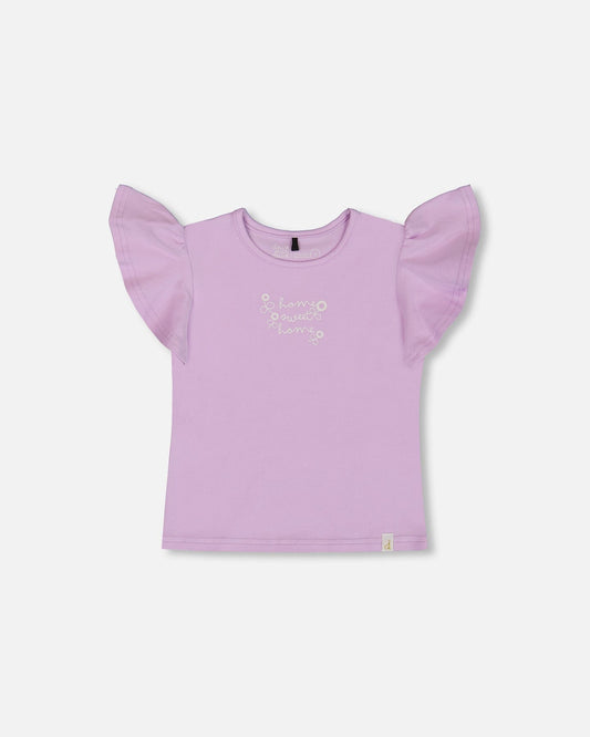 Flutter Sleeve Top With Print Lilac-0
