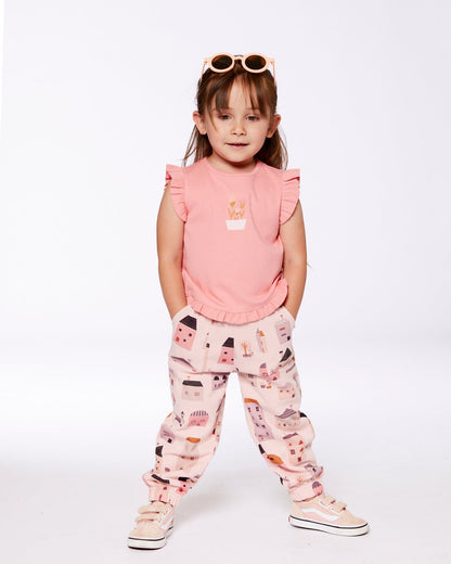 Rib Tank Top With Frills Coral Pink-2