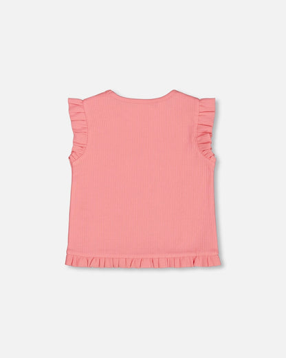 Rib Tank Top With Frills Coral Pink-3