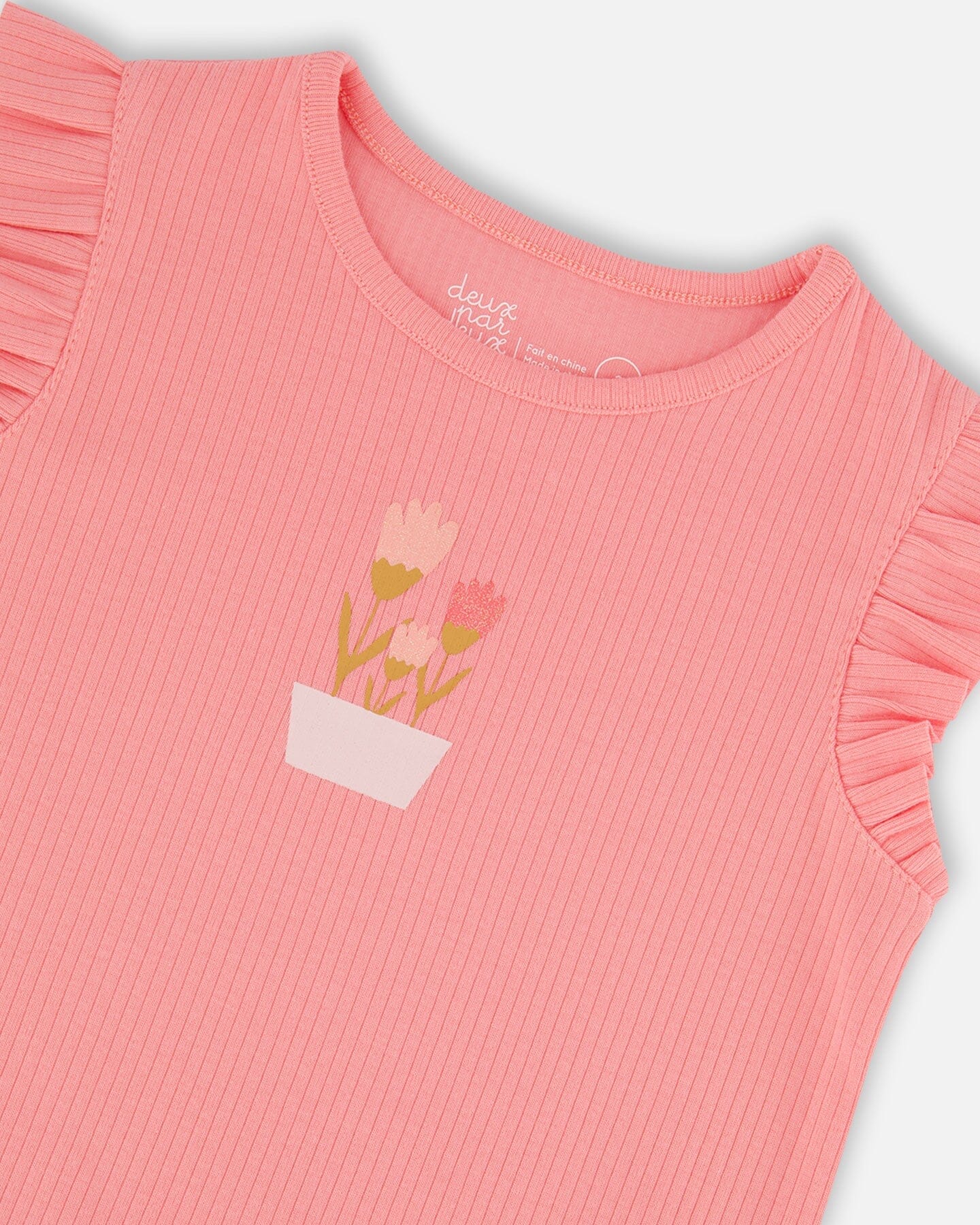 Rib Tank Top With Frills Coral Pink-4