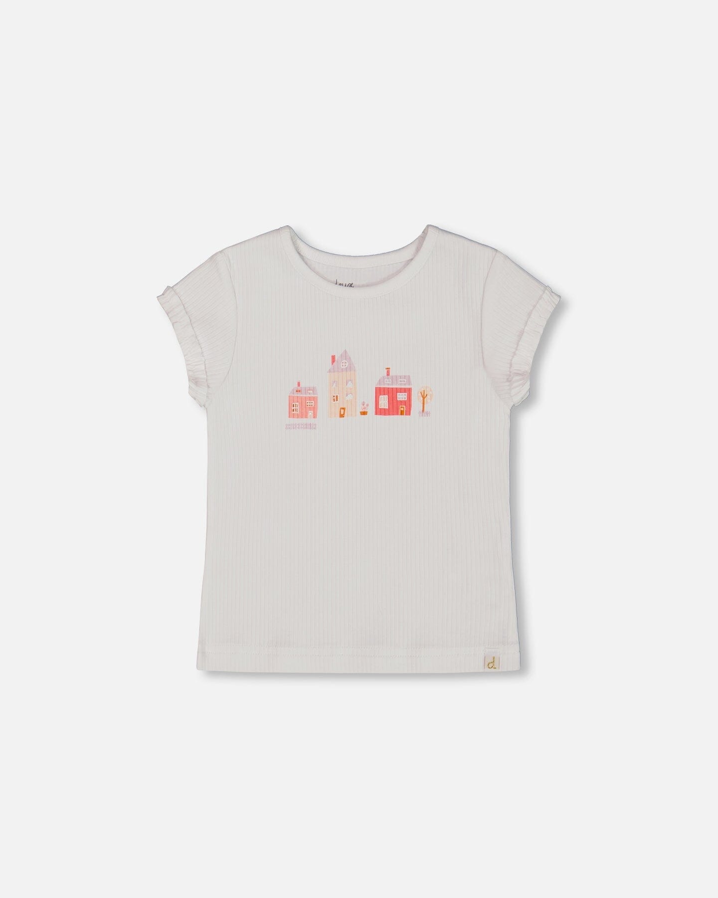 Flat Back Rib Top With Print White And Pink House-0