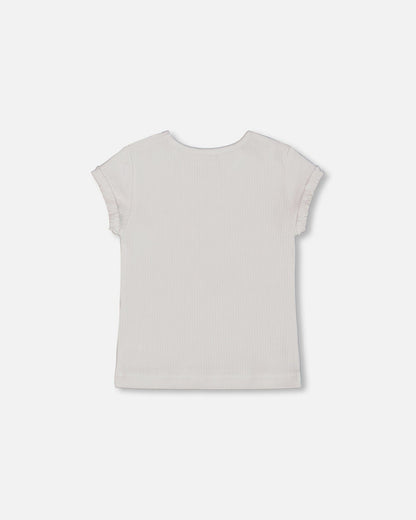 Flat Back Rib Top With Print White And Pink House-2