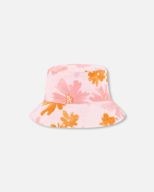 Printed Muslin Bucket Hat Pink And Coral Flowers-0