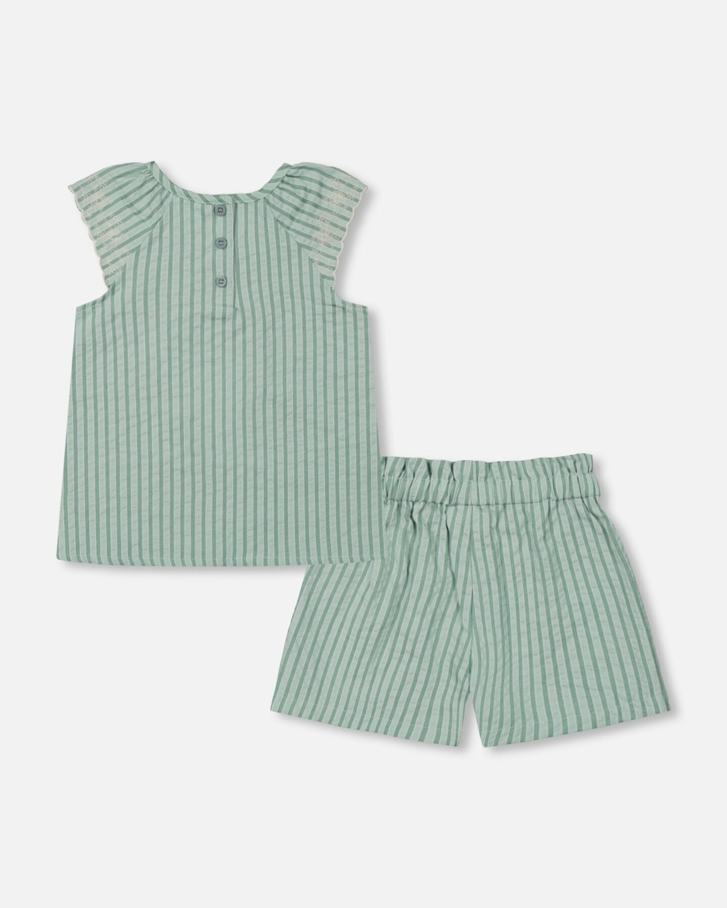 Chambray Blouse And Short Set Mint Green Striped-2