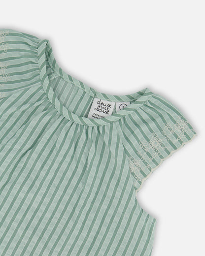 Chambray Blouse And Short Set Mint Green Striped-3