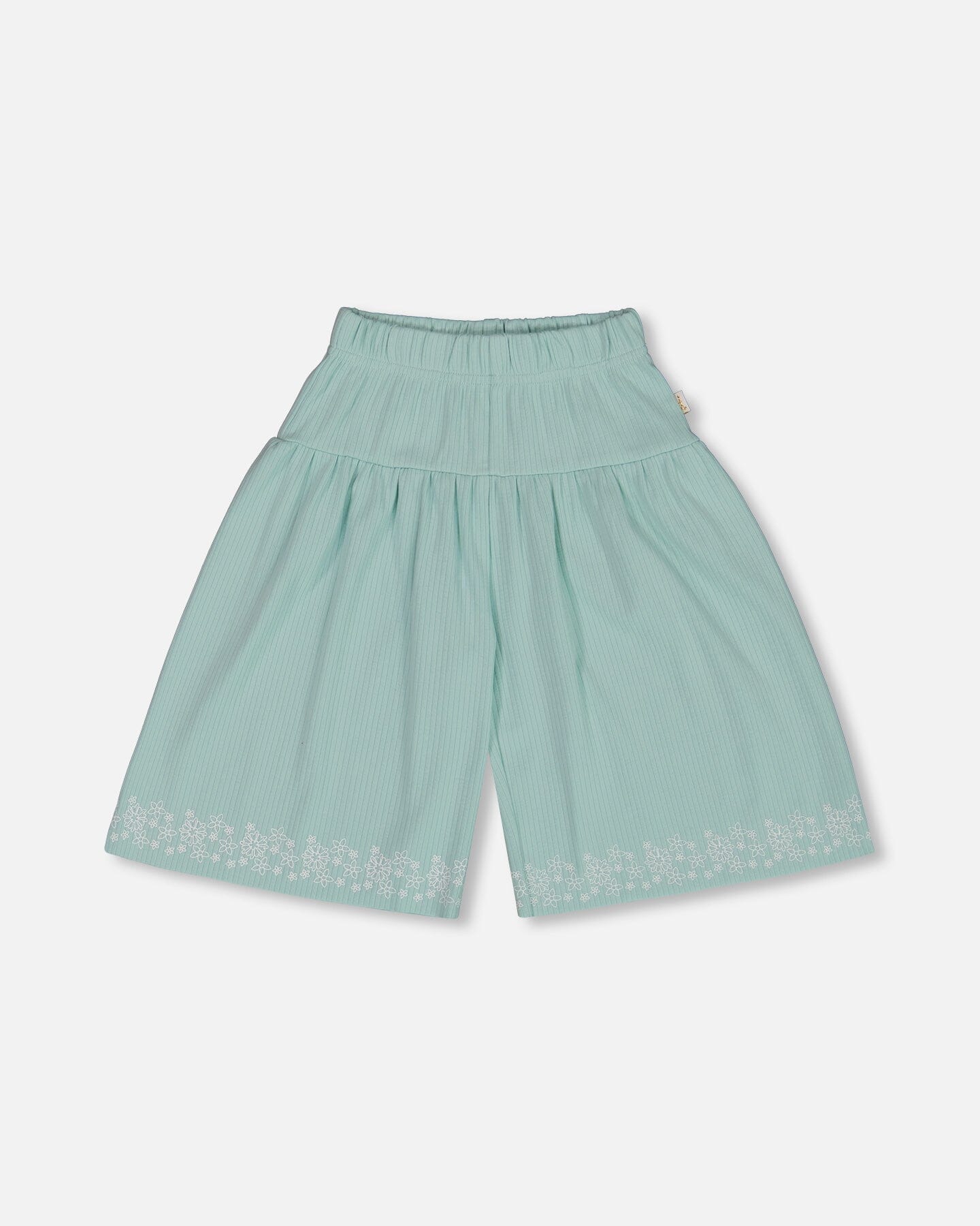 Flat Back Rib Capri With Embroidery Pale Teal-0