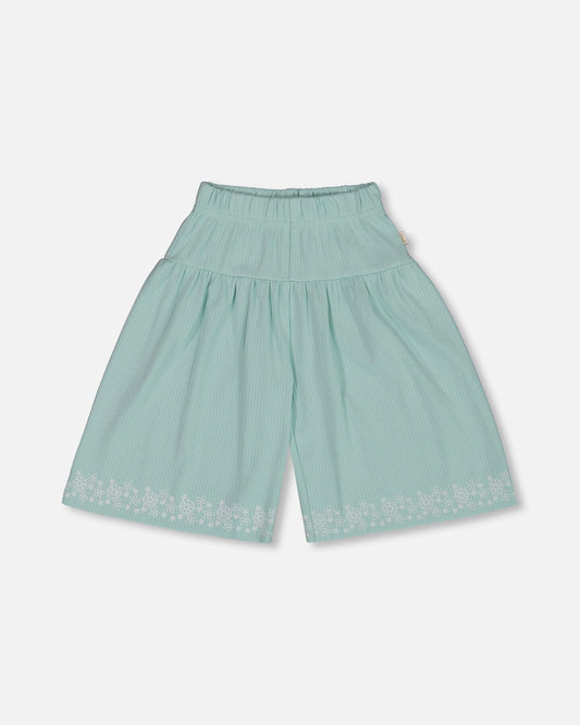 Flat Back Rib Capri With Embroidery Pale Teal-0
