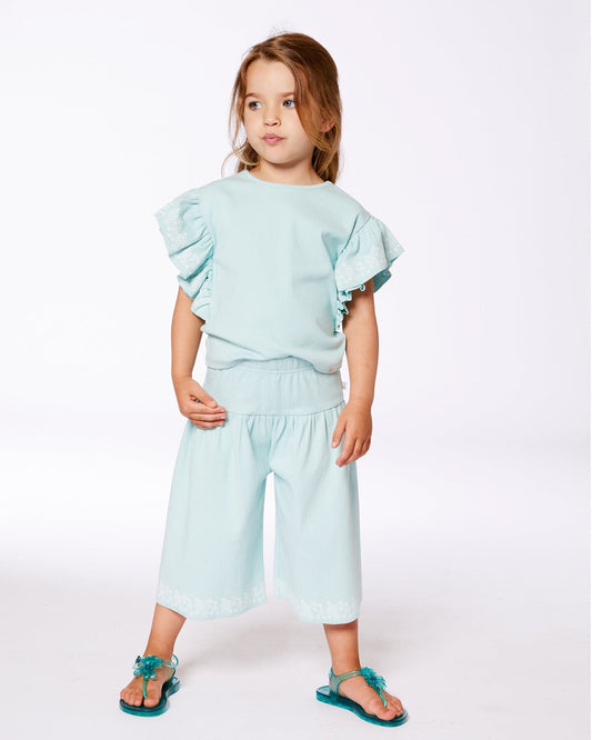 Flat Back Rib Capri With Embroidery Pale Teal-1