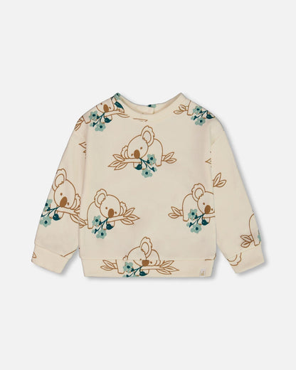 Printed French Terry Sweatshirt Off-White And Koala-0