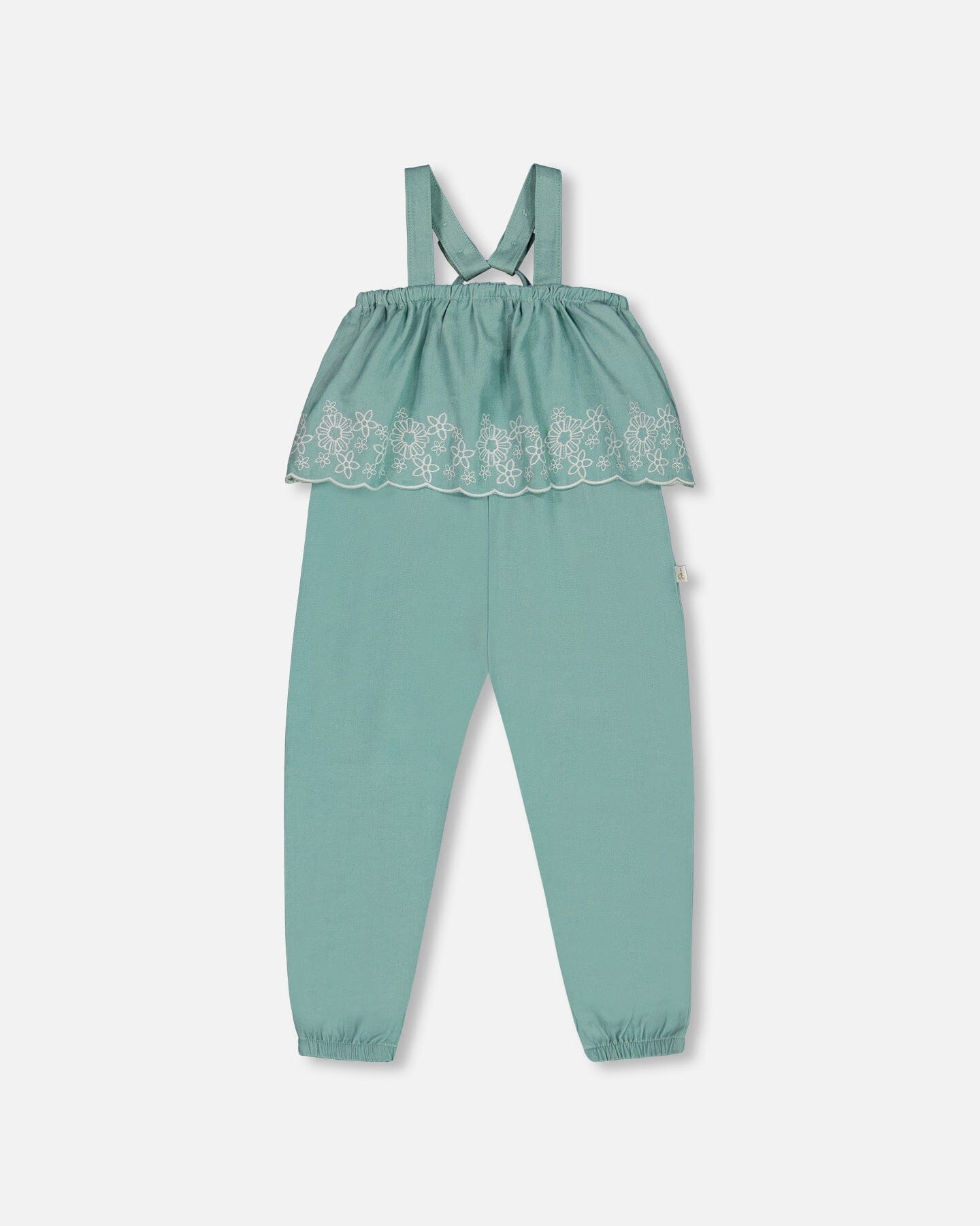 Chambray Jumpsuit With Embroidery Light Blue-0