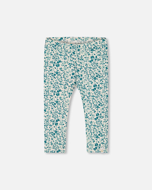 Printed Organic Cotton Legging Small Turquoise Flowers-0