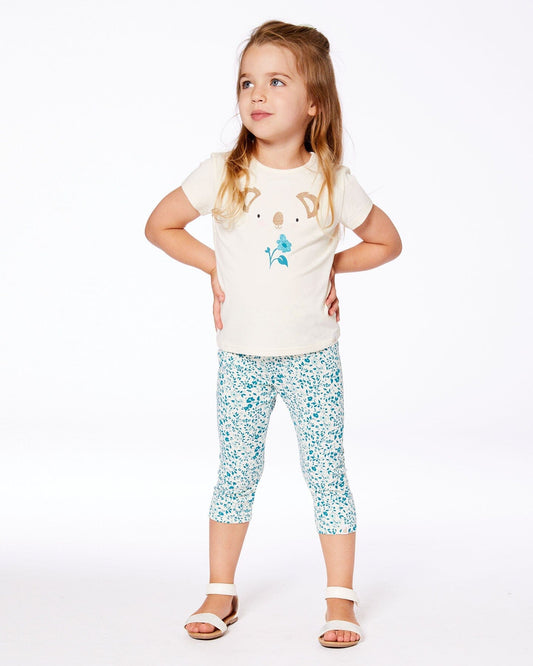 Printed Organic Cotton Legging Small Turquoise Flowers-1