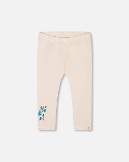 Organic Cotton Legging Cream With Blue Flowers-0