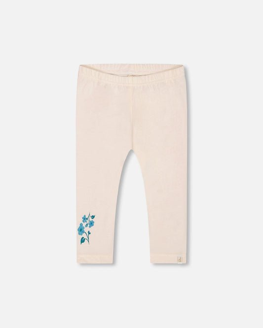 Organic Cotton Legging Cream With Blue Flowers-0