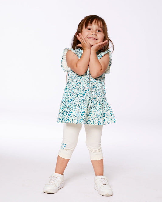 Organic Cotton Legging Cream With Blue Flowers-1