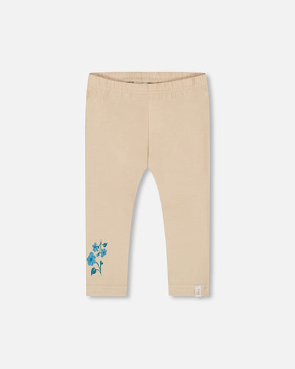 Organic Cotton Legging Beige With Blue Flowers-0