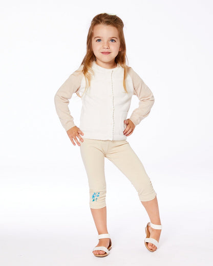 Organic Cotton Legging Beige With Blue Flowers-1