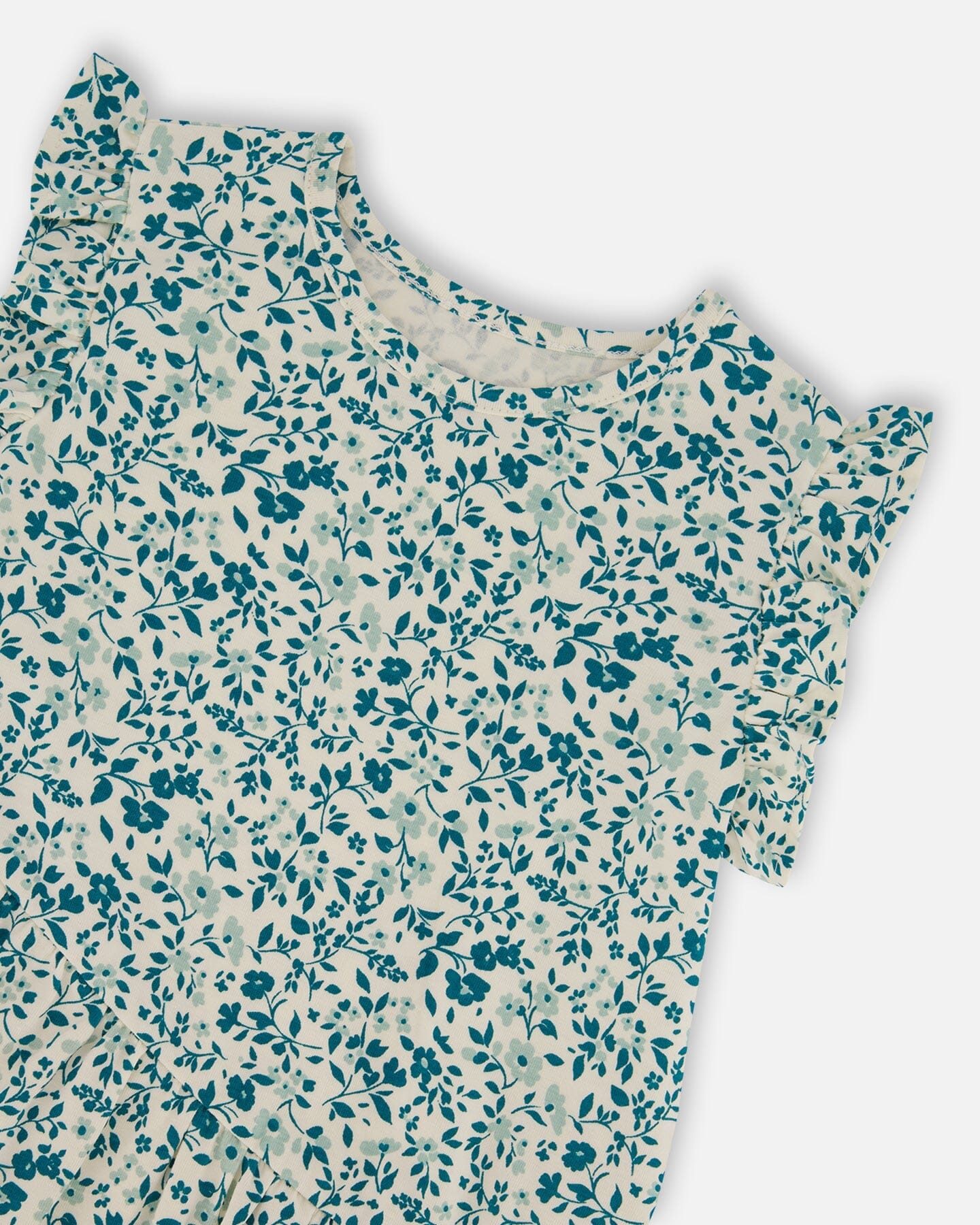 Printed Organic Cotton Tunic Top Small Turquoise Flowers-3