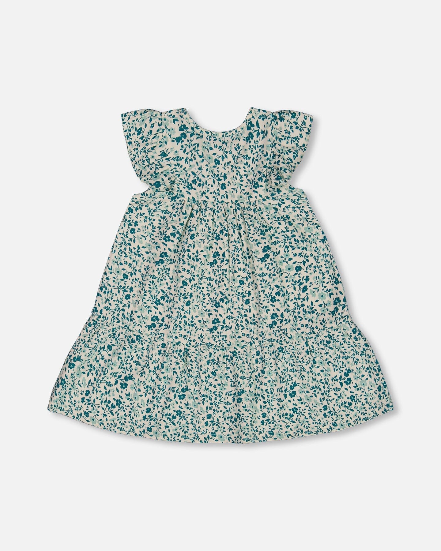 Printed Organic Cotton Dress Small Turquoise Flowers-3