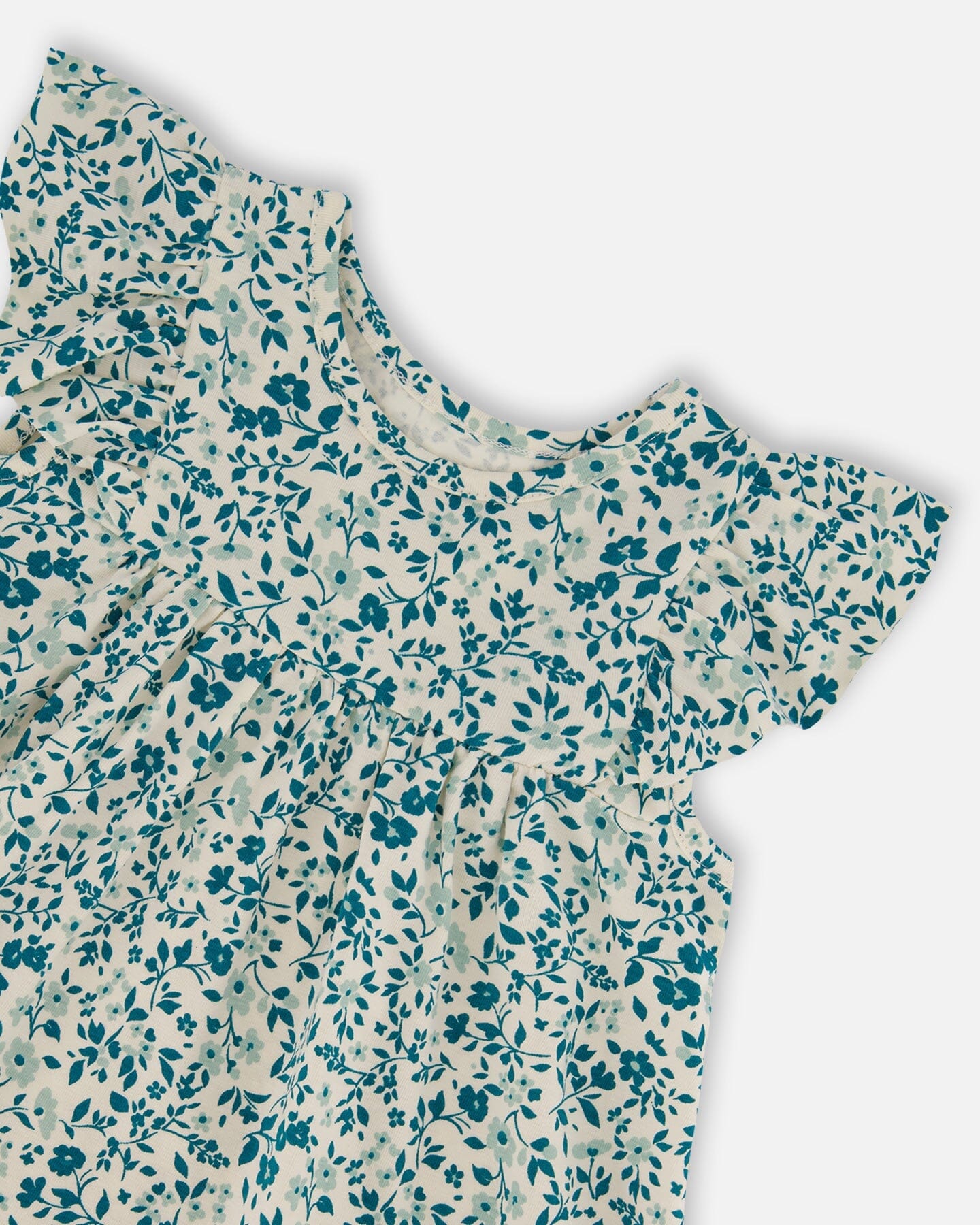 Printed Organic Cotton Dress Small Turquoise Flowers-4