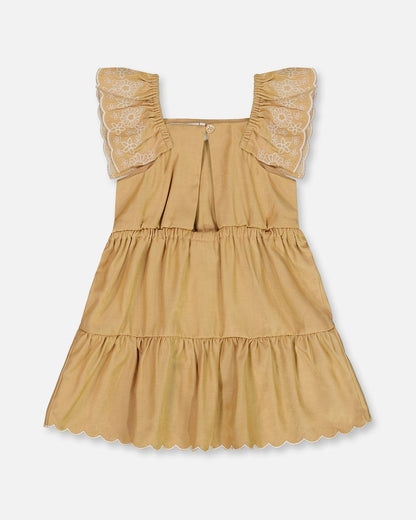 Chambray Dress With Embroidery Golden Beige-2