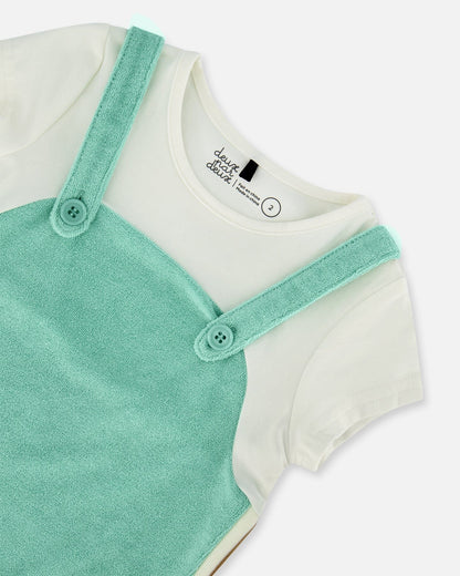 Terry Cloth Dress Turquoise And Off-White-4