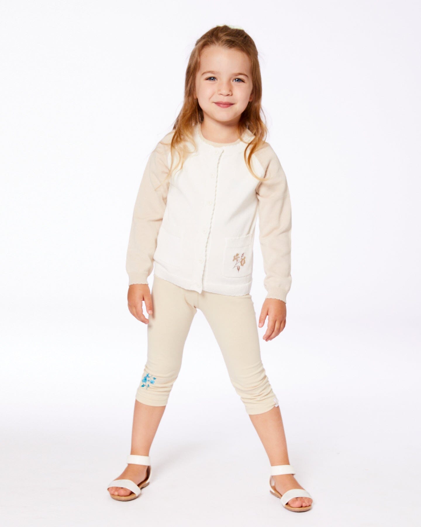 Raglan Sleeve Cardigan Sweater With Embroidery Cream And Beige-1