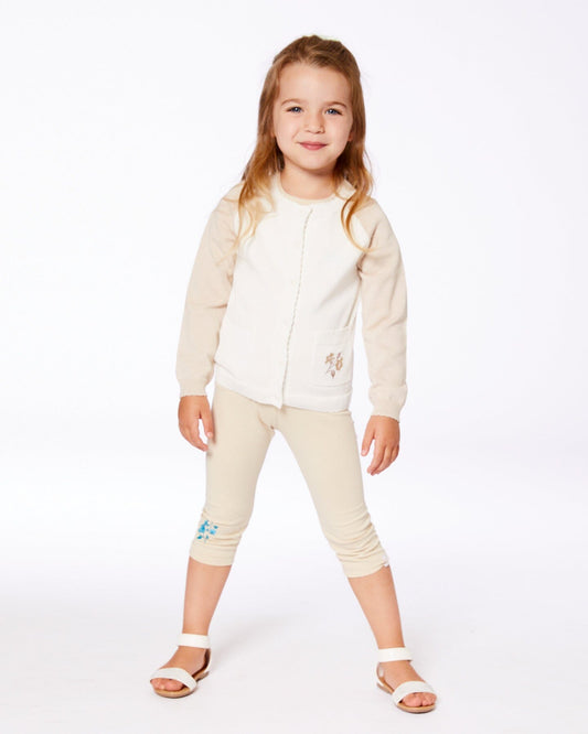 Raglan Sleeve Cardigan Sweater With Embroidery Cream And Beige-1
