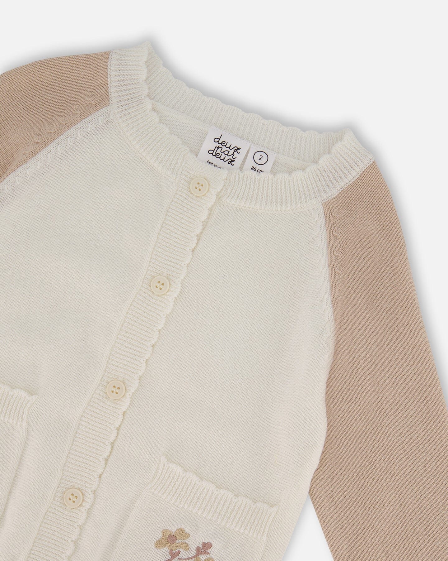 Raglan Sleeve Cardigan Sweater With Embroidery Cream And Beige-3