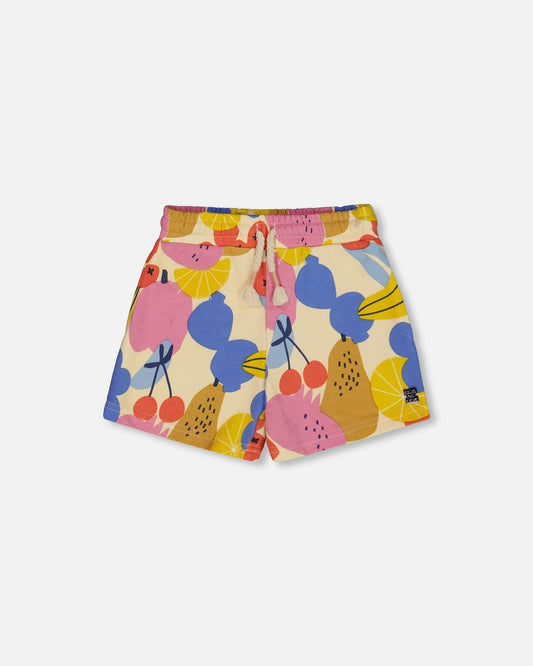Printed French Terry Short Fruits On Yellow Background-0