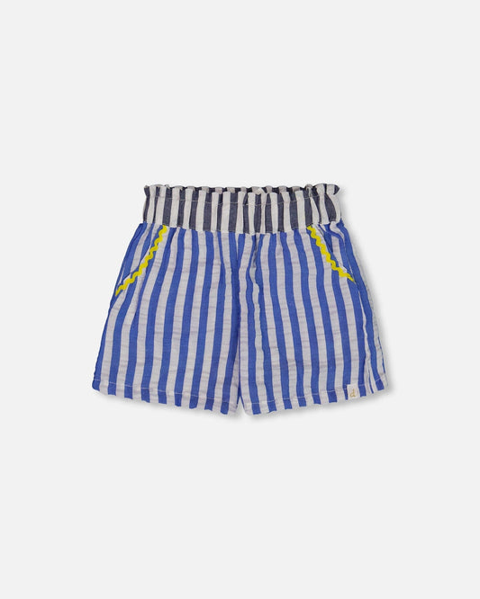 Seersucker Short Blue And White Striped-0