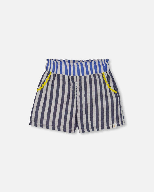 Seersucker Short Navy Blue And White-0