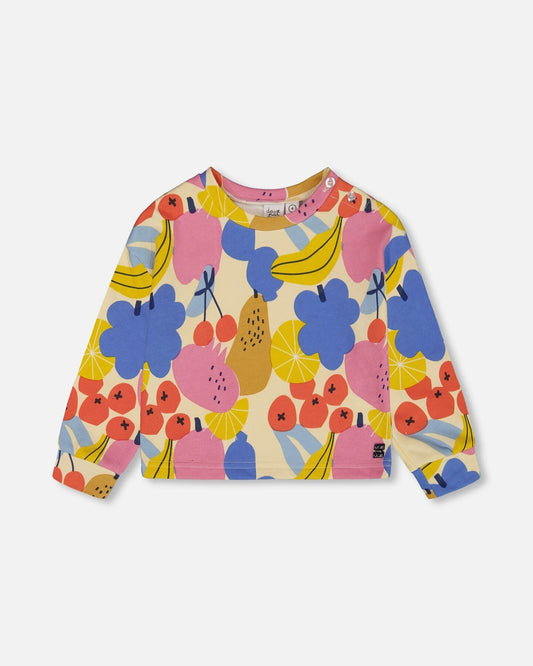 Printed French Terry Sweatshirt Fruits On Yellow Background-0
