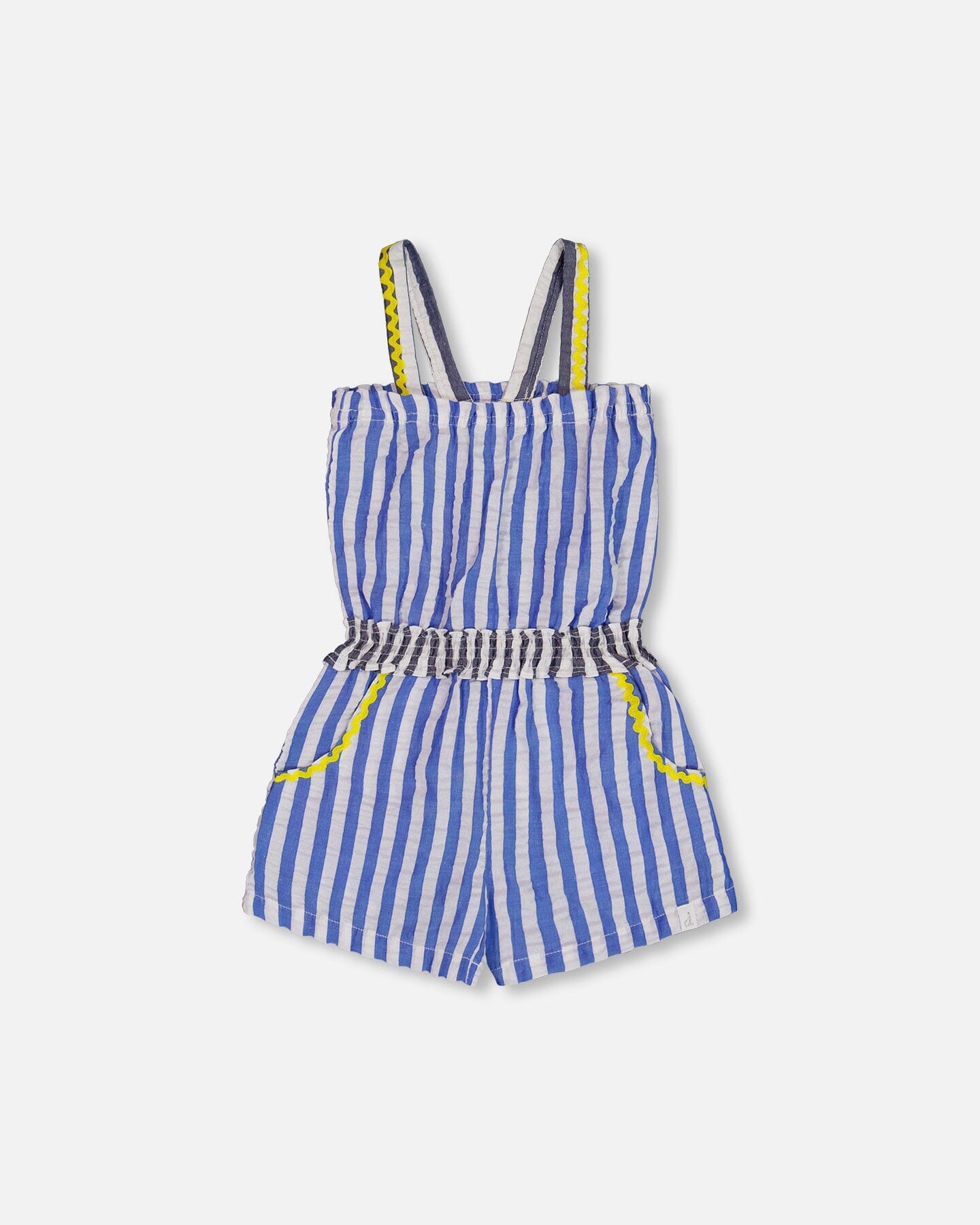 Sleeveless Seersucker Romper Blue And White Striped-0