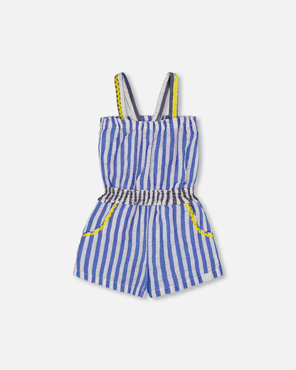 Sleeveless Seersucker Romper Blue And White Striped-0