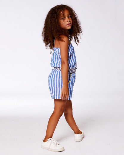 Sleeveless Seersucker Romper Blue And White Striped-1