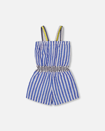 Sleeveless Seersucker Romper Blue And White Striped-2