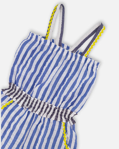 Sleeveless Seersucker Romper Blue And White Striped-3