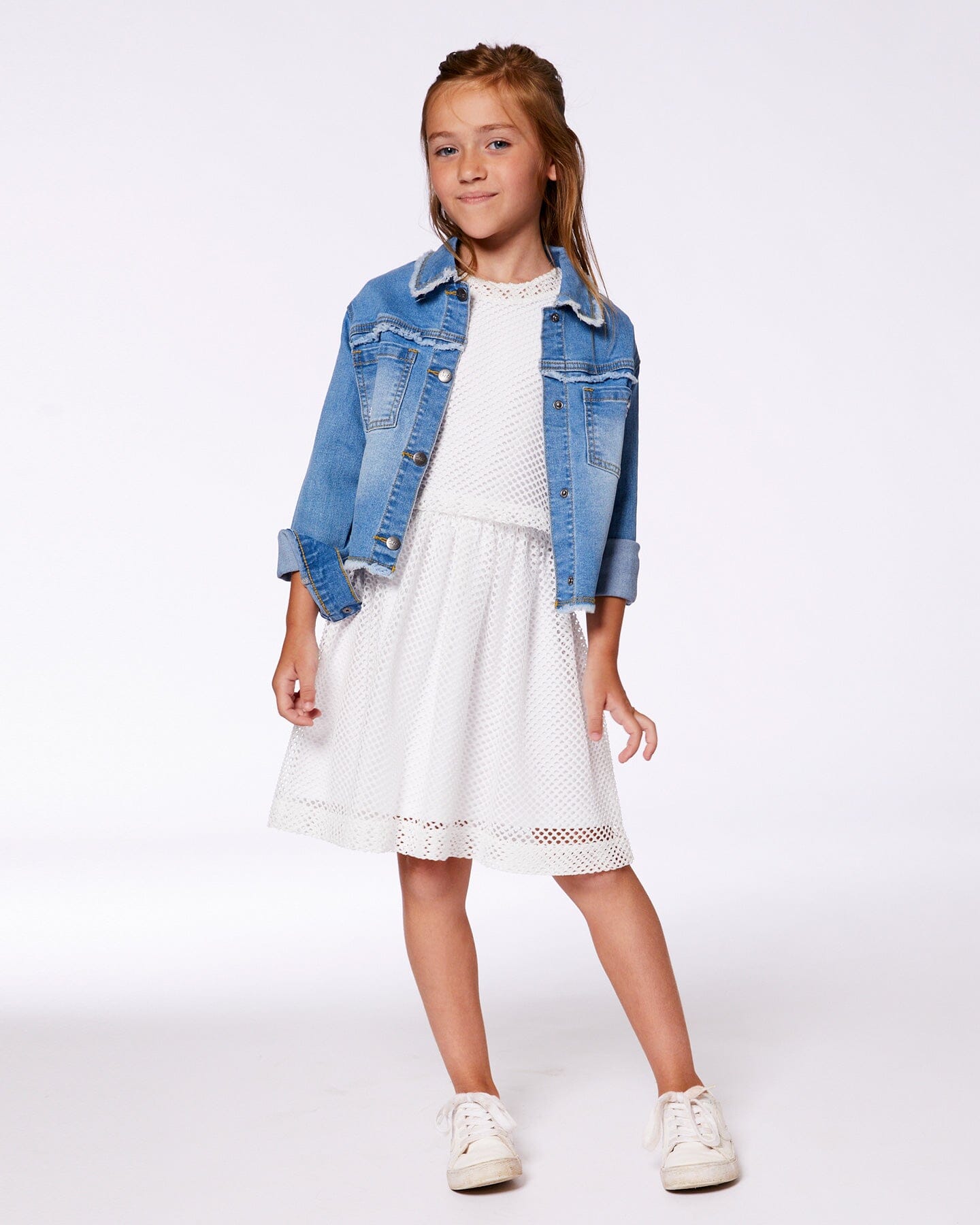 Frayed Denim Jacket With Embroidery Jeans Blue-3