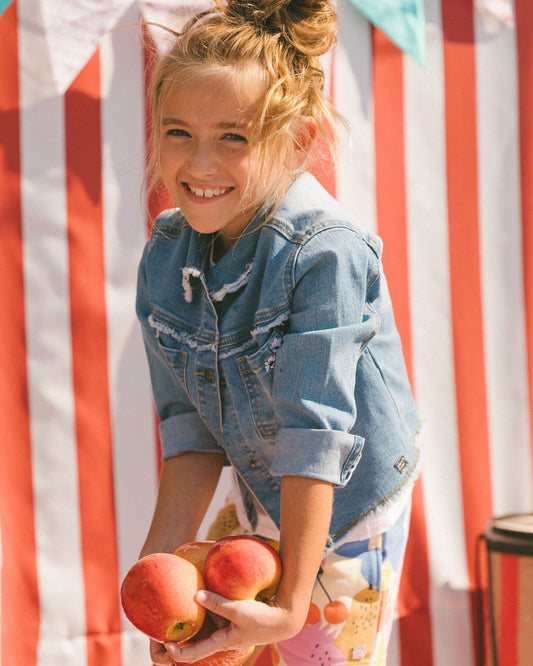 Frayed Denim Jacket With Embroidery Jeans Blue-1