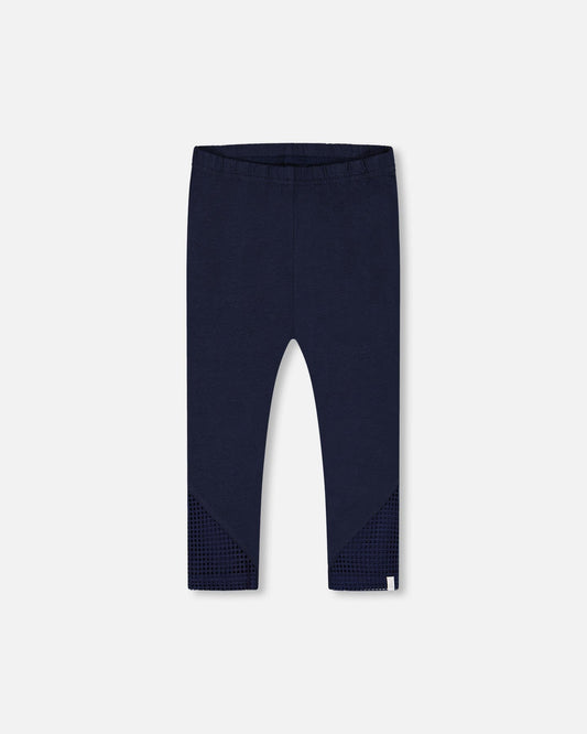Organic Cotton Capri Leggings With Mesh Navy Blue-0