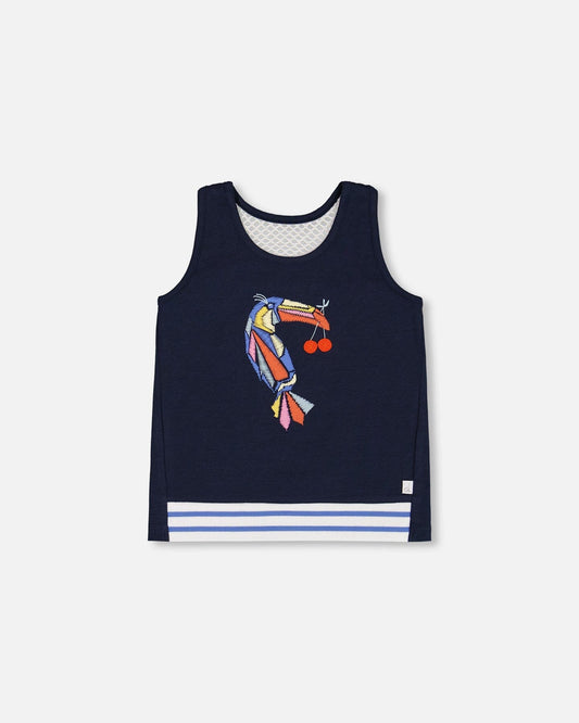 Organic Cotton Tank Top Navy Blue And Toucan-0